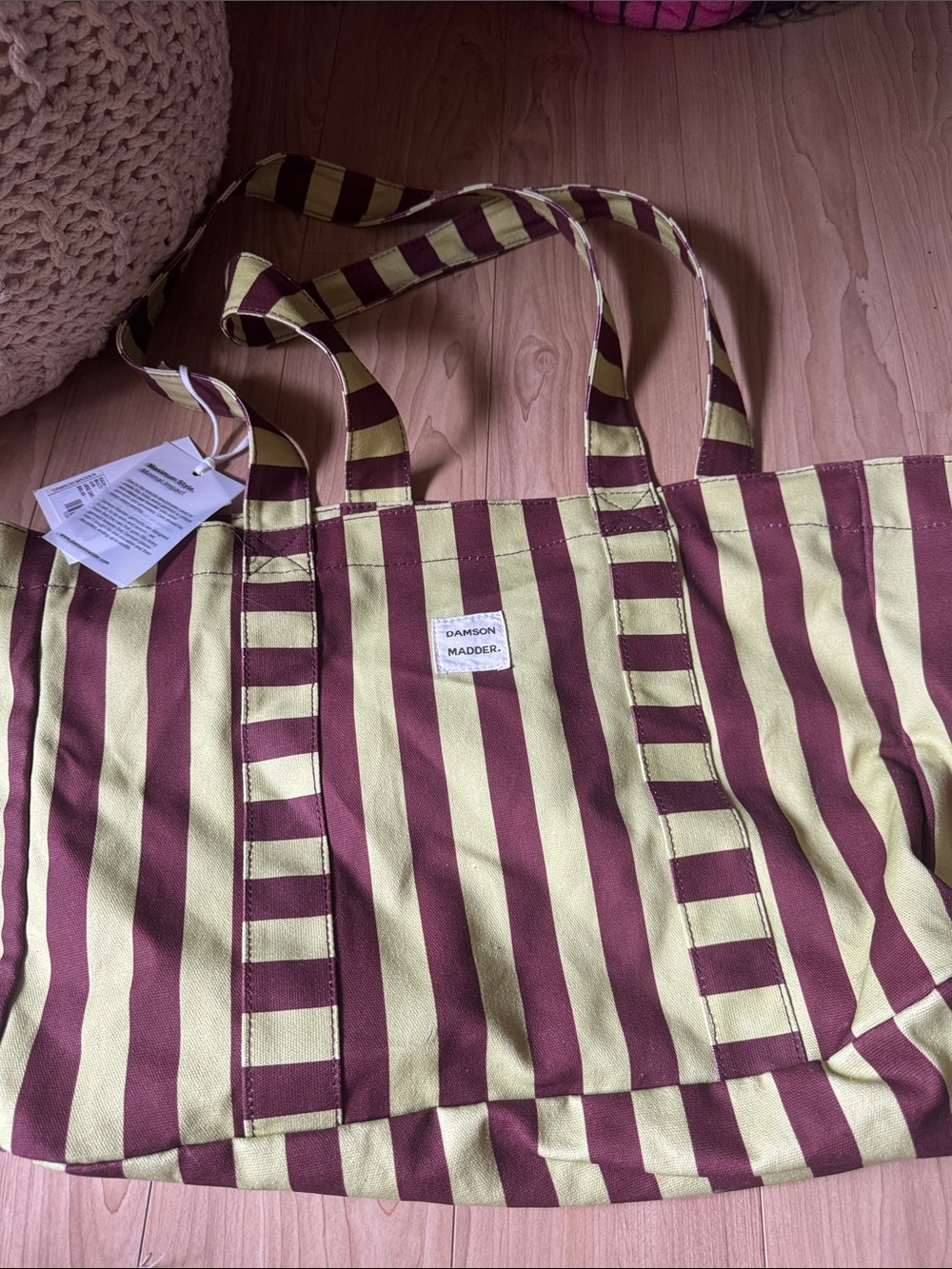 Damson Madder Striped Green & Maroon Canvas Tote